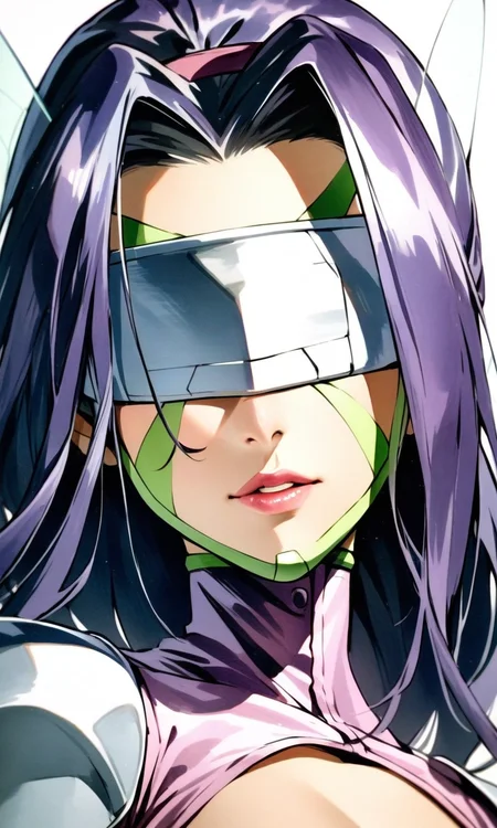 solo, kazemon, green eyes, blindfold, 
portrait, close-up, 
masterpiece, best quality, absurdres, (marker \(medium\):0.6), 
<lora:Kazemon_XL:1>