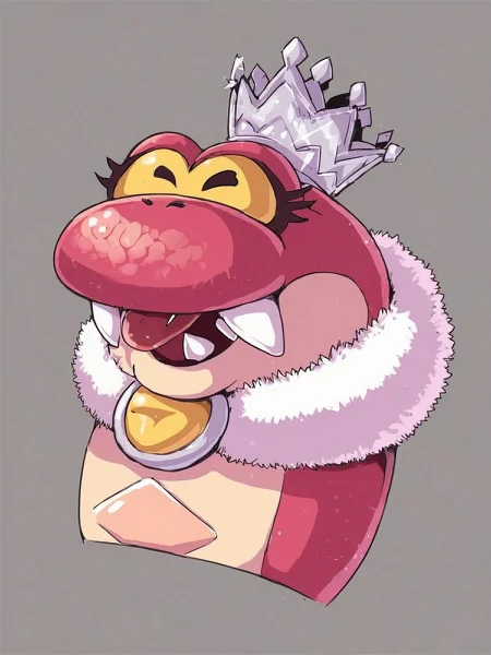 source_furry,
score_6.
score_7,
2d,
anime,
<1girl:1.5>,
<solo:1.5>,
<simple background:1.5>,
<white background:1.5>,
queen_hisstocrat, pink_snake, no humans, grey background, solo, crown, fangs, open mouth, closed eyes, simple background, pokemon (creature), fur trim, tongue, smile,
<lora:Queen_Hisstocrat-PonySDXL:1> queen_hisstocrat,
<lora:Pony_DetailV2.0:1>,