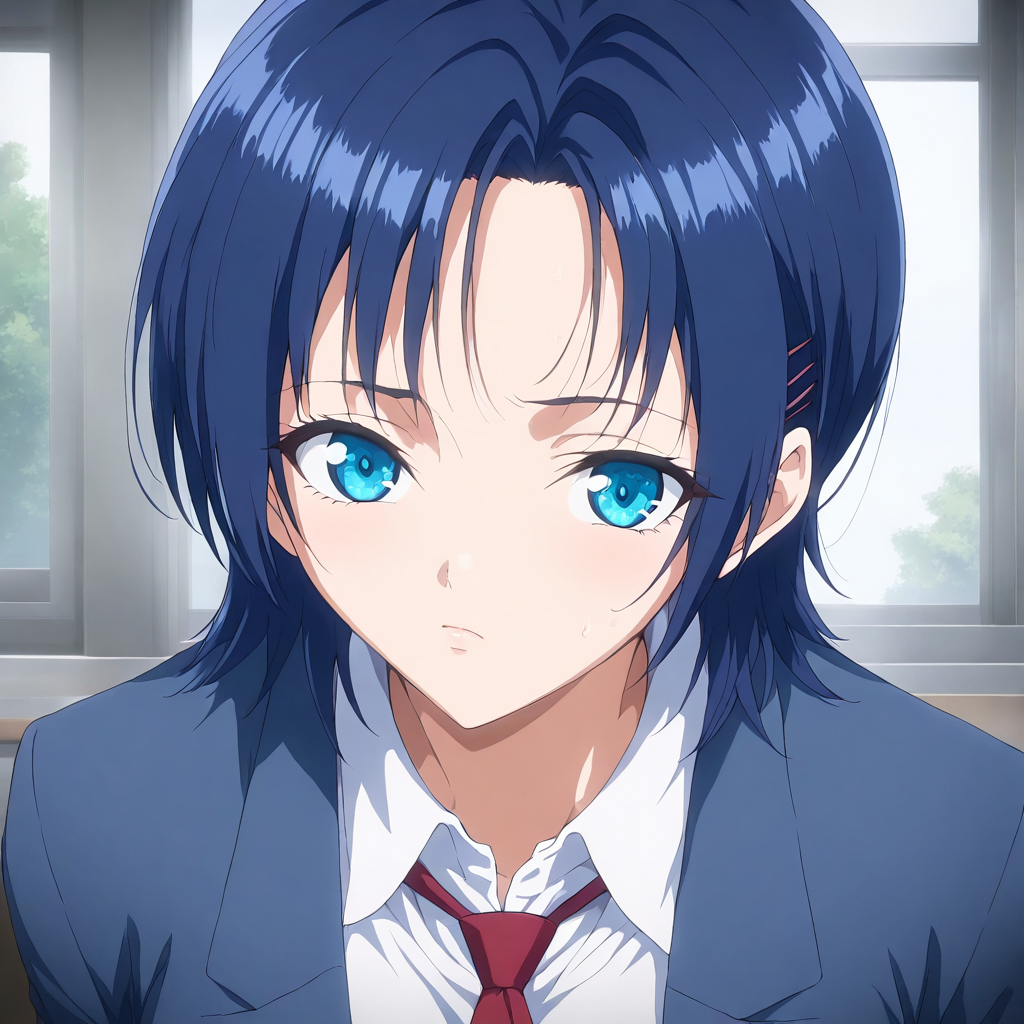 masterpiece,high score,great score,absurdres,looking at viewer,1girl,solo,upper_body,portrait,school_uniform,<lora:Nakayama ag4o v1:1> nakayama, blue hair, short hair, blue eyes,