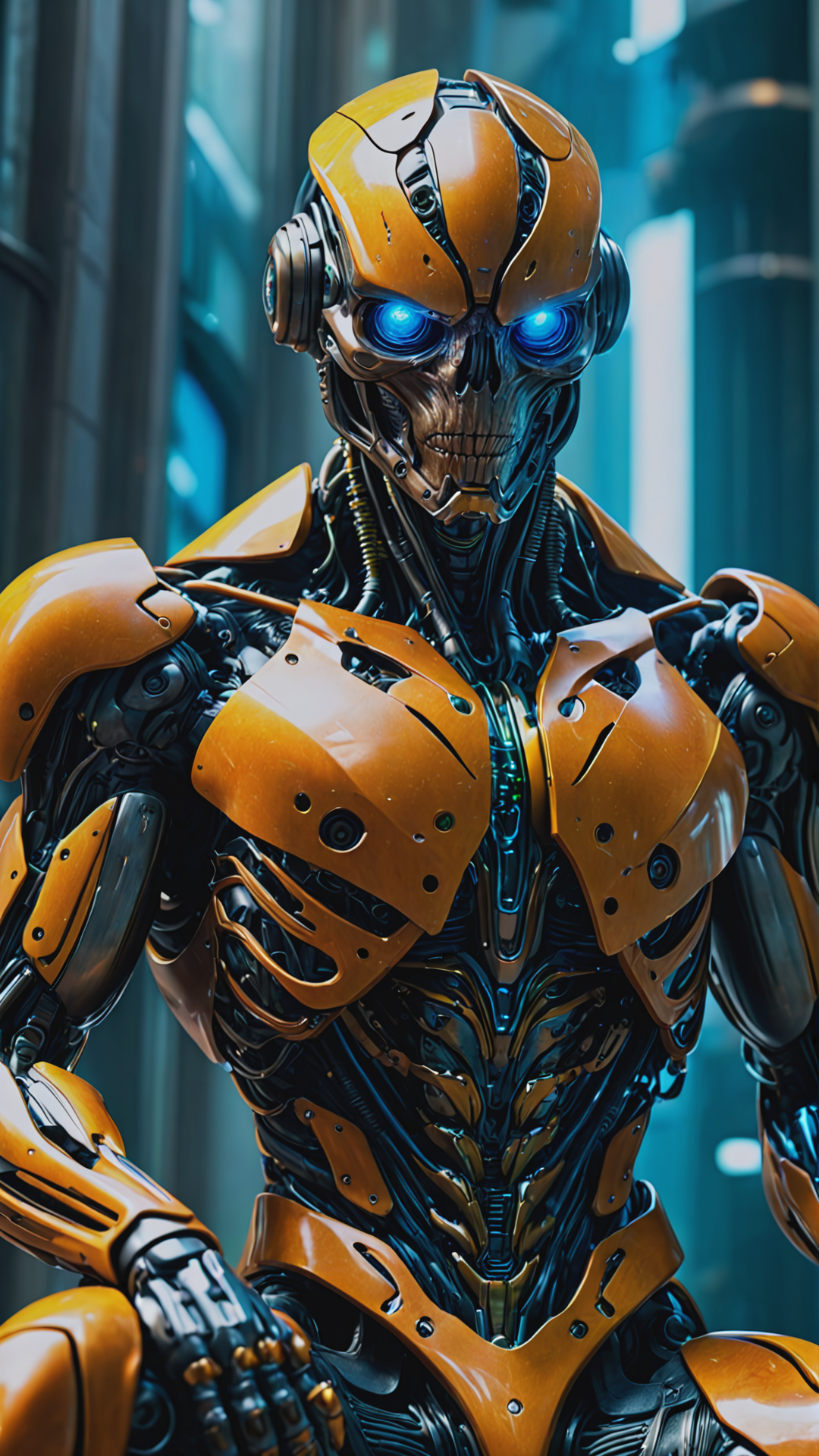 Poster, huge, Macro, Anthropogenesis, cybertoid, sits, look at cam, full body, Concept art, bold lines, highly detailed, (realistic:1.4), (fractal:0.1), colorful, sharp focus, masterpiece, high quality, shallow depth of field detailed background,, <lora:add-detail-xl:1>