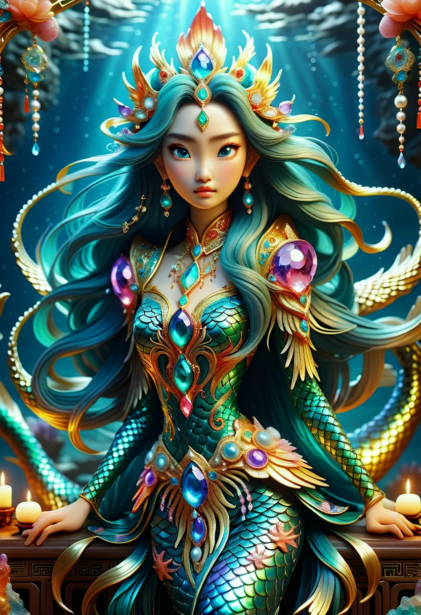hyper detailed masterpiece,DonMMy51ic4lXL, phoenix, Mermaid-like beings from Chinese mythology,  known for their tears turning into pearls,  benevolent and beautiful, associated with the sea and its mysteries,  symbolize love, beauty, allure of the unknown  , runes <lora:DonMMy51ic4lXL-v1.1-000006:0.8>