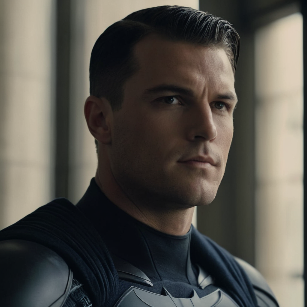 cinematic film still of  <lora:Bruce Wayne:1.2>
Bruce Wayne a young man with a shaved head leaning against a wall In Gotham City Universe, shallow depth of field, vignette, highly detailed, high budget, bokeh, cinemascope, moody, epic, gorgeous, film grain, grainy