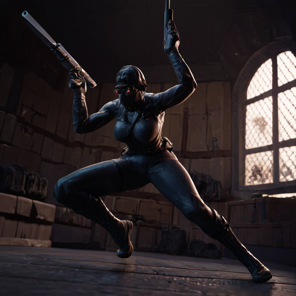 score_9, score_8_up, score_7_up, score_6_up, score_5_up, score_4_up, source_anime,  black_ops_assassin, military, bunker, dynamic pose, gun