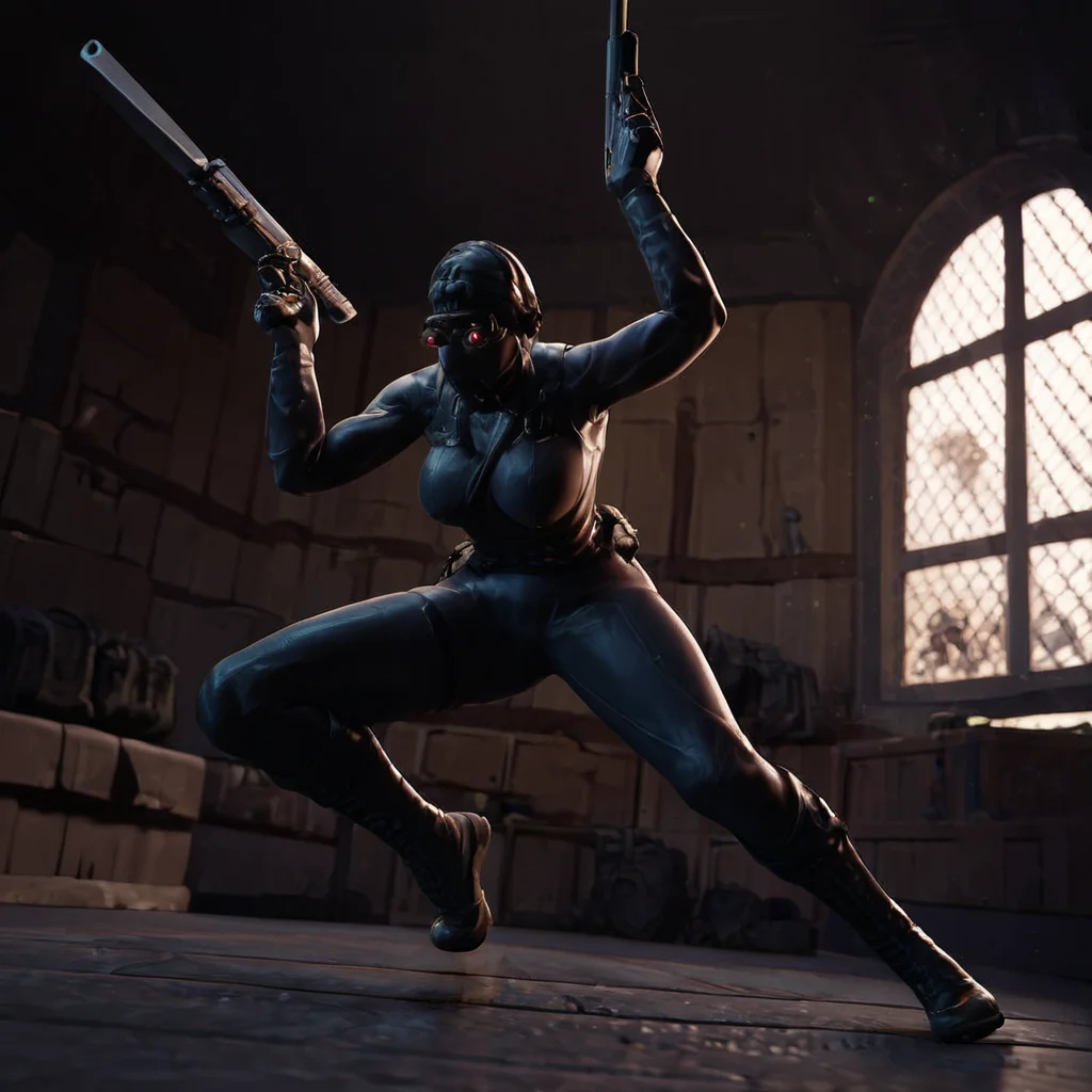 score_9, score_8_up, score_7_up, score_6_up, score_5_up, score_4_up, source_anime, black_ops_assassin, military, bunker, dynamic pose, gun