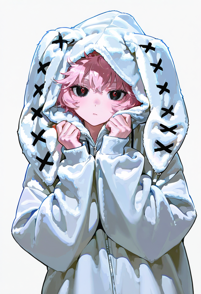 1girl,solo,looking at viewer,ikeda ruriko,harajuku rabbit ear jacket, hoodie, hood up, rabbit ears, ashido_mina