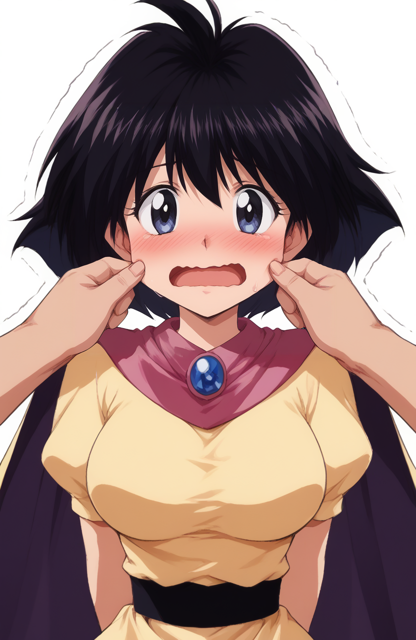 score_9, score_8_up, score_7_up, score_6_up, BREAK, source_anime, rating_explicit, masterpiece, best quality, detailed background,<lora:Amelia_PONY:1>
1girl, amelia, short hair, retro artstyle, cape, embarrassed, blush, wavy mouth, dutch angle, big breasts, <lora:Concept_-_better_cheek_pinching_and_mouth_pull_Pony:1> open mouth, mouth pull, mouth stretching,1boy, cheek pinching,pinching, blush, looking at viewer,pov, arms behind back, wavy mouth, sweat, trembling, upper body,