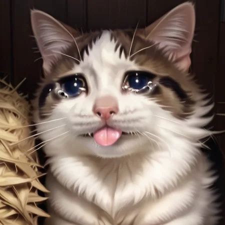 score_9, score_8_up, score_7_up,score_6_up, score_3, score_5, score_4,
sad cat meme, no humans, cat, animal focus, animal, solo, looking at viewer,small pink tongue
,animal,sad,cry,tears,
<lora:sad_cat_pony27:0.8>