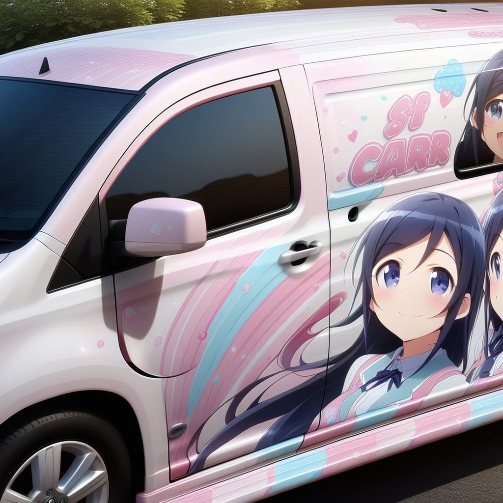 aragaki ayase,smile,vehicle focus, from side(lapping car,print car,painted car style),masterpiece,best quality, very aesthetic, absurdres,  ultra detailed  <lora:Ayase_Aragaki_-_Oreimo:0.7> <lora:lappingcar:1>
