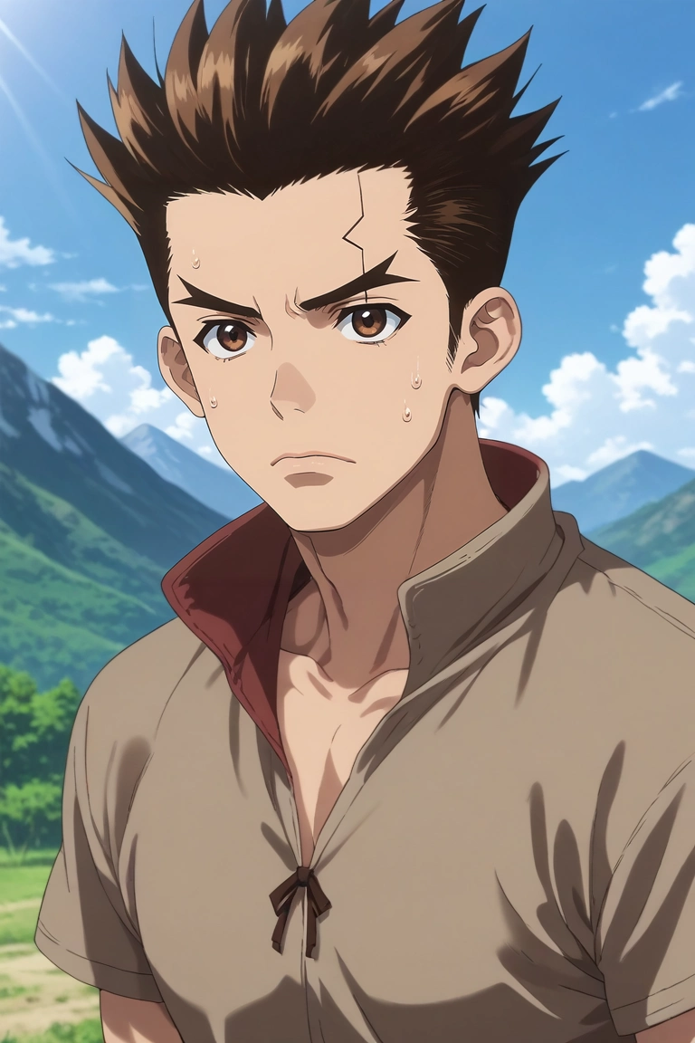 score_9, score_8_up, score_7_up, source_anime, rating_safe, , (photorealistic:0.6), , depth of field, 1boy, solo, male focus, <lora:taiju_ooki_pony:0.76>, taiju_ooki, brown hair, brown eyes, short hair, spiked hair, focused, mountain, day, sunny, arm support, sad, sweatpant,, <lora:sdxl_lightning_8step_lora:1>