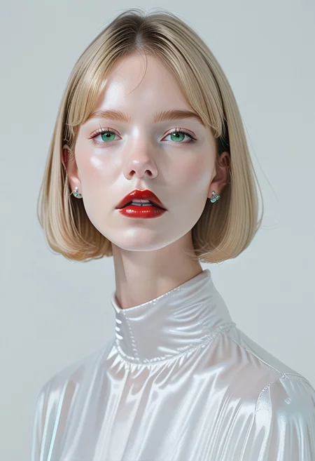 score_9, score_8_up, score_7_up, BREAK, ctdrm, dreamy, 1girl, solo, belatricepamford, jewelry, streetwear, earrings, portrait, parted lips, lips, simple background, red lips, short hair, green eyes, pale skin, light blush, soft lighting, ethereal mood