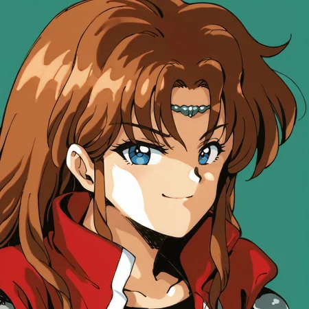 Score_9, score_8_up, score_7_up, score_6_up, facing viewer, source_cartoon, source_anime, rating_safe,
1girl, alys brangwin, long hair, brown hair, blue eyes, illustration, armor, red jacket, smirk, narrowed eyes, collarbone,
<lora:VGC_PS4_Alys_Brangwin-000007:1> 1990s (style), retro artstyle <lora:EarlyAkirav1.1:0.4>drgbls1