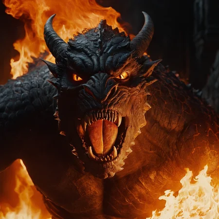cinematic film still of <lora:The Lord of the Rings style:1>
In a Fantasy Middle-earth world in the dark ages Balrog powerful demonic monster a painting of a demon with a fire in its mouth,solo,open mouth,1boy,horns,teeth,no humans,glowing,fire,sharp teeth,glowing eyes,monster,breathing fire , dramatic light, dramatic shadow light, film contrast, cinematic film color, cinematic film look, filmic, realistic, realism, perfection, perfect, movie still, fantasy drama, epic drama, fictional, Age of Wonders, Age of Empires, warriors, Medieval style, middle ages, dungeons and dragons style, different people, different, unique, kingdoms and castles, violent, aggressive, detailed, perfection, detailed face, detailed body, detailed hands, detailed eyes, sharp, horror themed, dark themed, epic fantasy adventure film style, Legendary, mythical, The Lord of the Rings style, shallow depth of field, vignette, highly detailed, high budget, bokeh, cinemascope, moody, epic, gorgeous, film grain, grainy