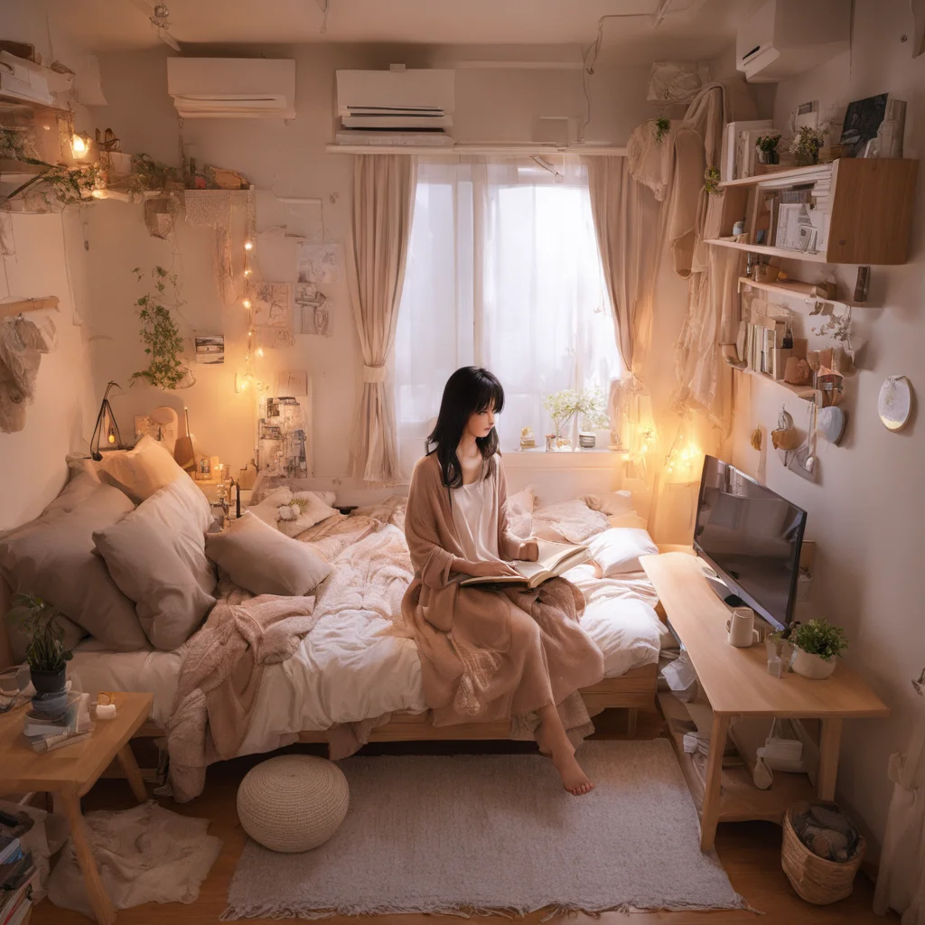 best quality, ultra-detailed,
JJROOM, scenery, indoors, window, table, bed, lamp, chair, cup, black hair, book, pillow, curtains, blanket, sitting, couch, rug, bedroom, mug, 1girl, ceiling light,
<lora:jyoshi_no_heya_SDXL_V1:1>