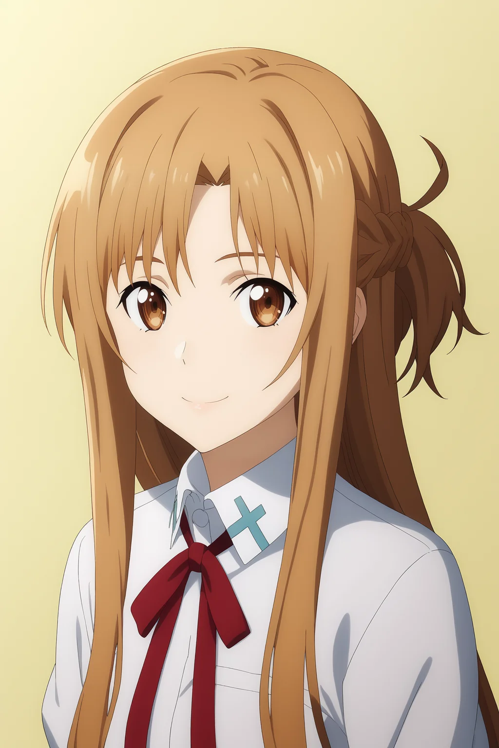 score_9, score_8_up, score_7_up, source anime, prefect lighting, very aesthetic, BREAK, anime coloring, anime screencap, official art, 
<lora:asuna_sao_v2-pdv6:1>, 1girl, asuna \(sao\), sword art online, brown eyes, brown hair, 
portrait, upper body, white shirt, 
BREAK, looking at viewer, smile,
BREAK,