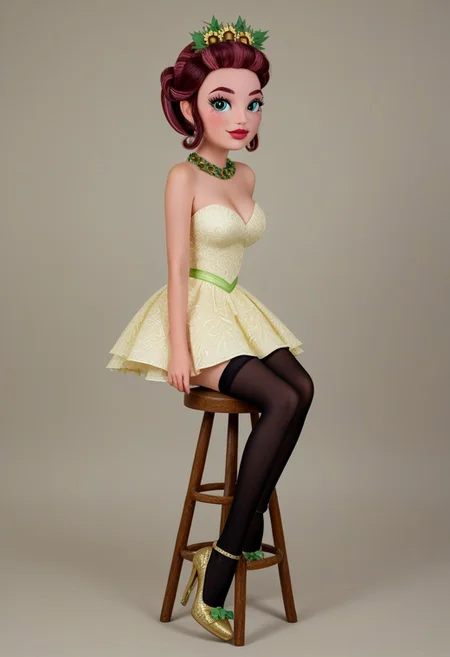 score_9, score_8_up, score_7_up, score_6_up, score_5_up, score_4_up, Expressiveh, BREAK, RAW, 8k, source_real, masterpiece, high quality,  strong shading, strong lighting, 1girl, 30 years old, 
gloriosa, mlp, white dress, satin dress, cleavage, sleeveless, black stockings, peep toe stiletto heels, hair bun, hair ornament, green eyes, lipstick, jewelry.
 lidded eyes,  seductive, different haircut, nylnft, jewelry, lips, show accurate:1.1, cleavage, large breasts, indoor, sitting on a stool, smiling,
bedroom,  full body visible, perfect anatomy, sultry, slender hips, overactive hips, seductive look, zPDXL3, nylnft,  seductive pose, seductive look, (sultry pose:1.6), watercolor \(medium\), traditional media, irl,  realistic style, photorealistic, hyper-realistic,