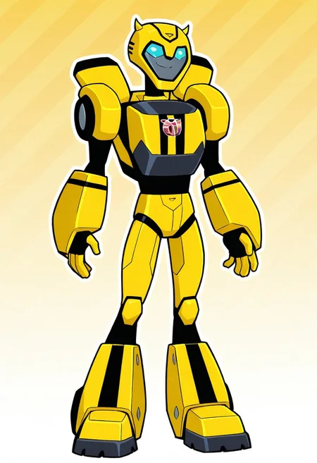 solo, bumblebee, robot, standing, smile, full body
