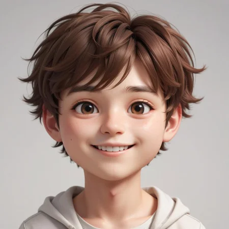 Portrait of a ruddy young man, chibi, super deformed, flushed cheeks, 20yo, smiling, doll-like, Photorealistic simple volumetric light background, ColorART, CGI,