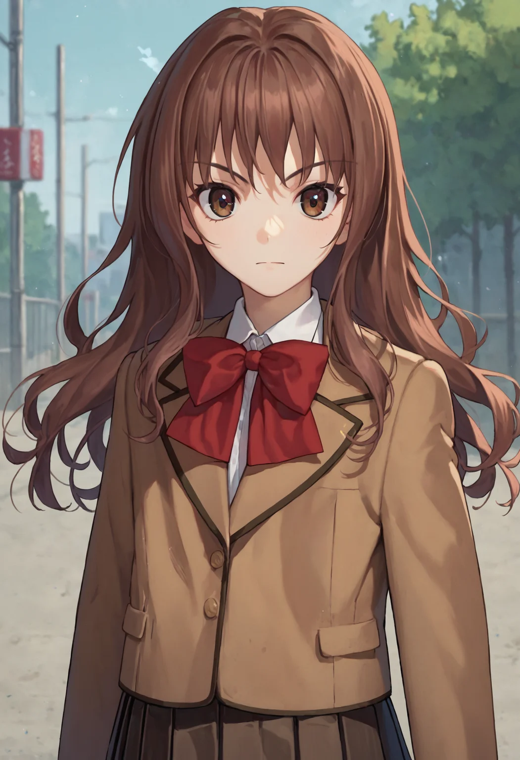 score_9, score_8_up, score_7_up,1girl kojika kumari brown eyes, brown jacket school uniform red bowtie brown skirt
<lora:mahoutsukai_no_yoru_characters_pony:1>
