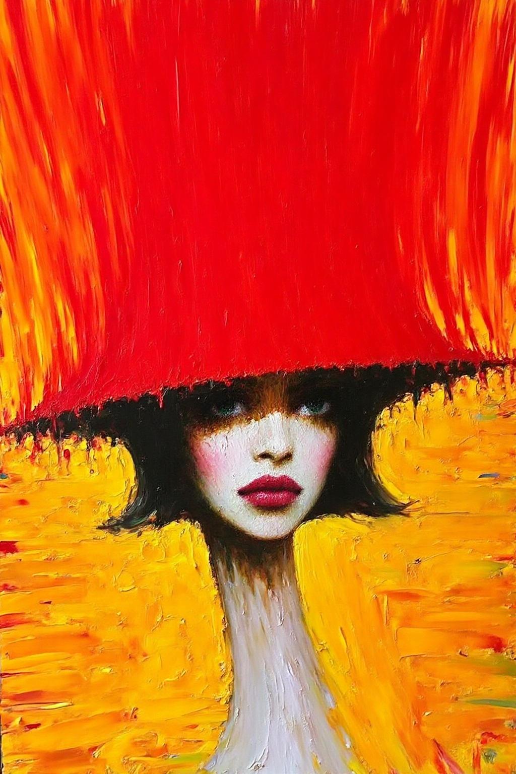 talo1 painting.
This is a vibrant, abstract expressionist painting featuring a stylized portrait. The artwork is dominated by a vivid, bold red color at the top, which forms a striking, abstract background. The red color stretches across the entire top half of the canvas, creating a dramatic, almost surreal effect. 
The subject, a woman, is depicted in the lower half of the painting.
 <lora:talo1_cap_d6a3e15:1.0><lora:828747449381258059:0>