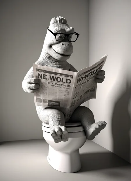 godzilla, reading newspaper on the toilet, 3d, render, white, 3d shadows, abstract, tiny toilet, big newspaper, glasses, close-up,
 <lora:3DPrintingXL:0.8> WhiteMold,