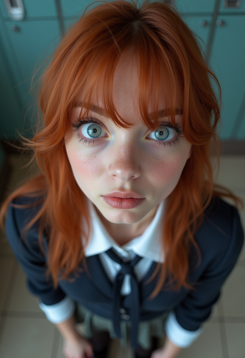 instagram photo,school uniform, closeup face photo of 20 y.o Chloe ,multicolored hair, (clevage:0.4),((bra removal)),
big eyes, pale skin, hard shadows, cowboy shot,russian, satchel,short school skirt,  long eyelashes, school briefcase on the background, clevage, medium breast, heterochromia,playful look,

