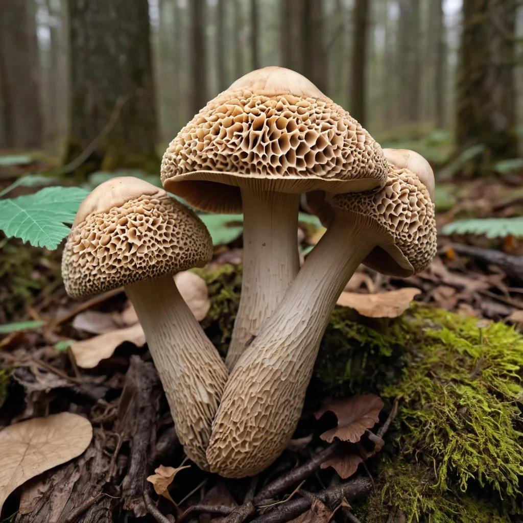 Macro shot of Wood Ear Mushroom with Morel Mushroom formation <lora:MyShroom:0.4>