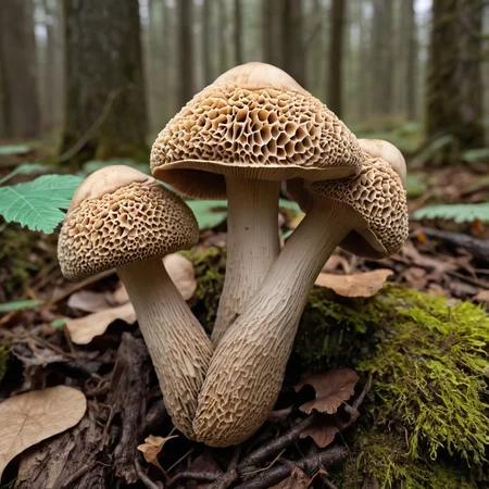 Macro shot of Wood Ear Mushroom with Morel Mushroom formation <lora:MyShroom:0.4>