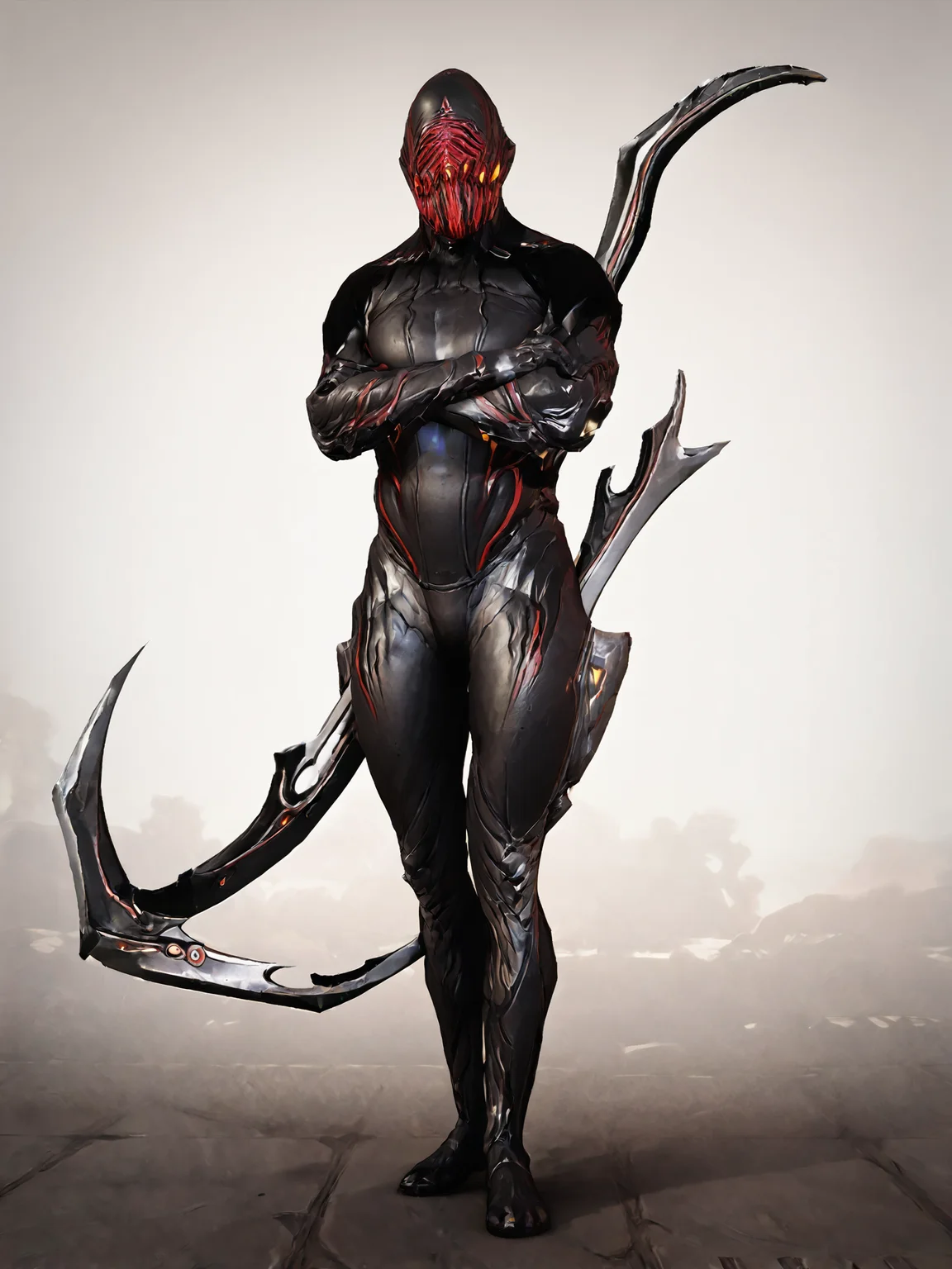 score_9, score_8_up, score_7_up, score_6_up, score_5_up, score_4_up, 3d, simple background, white background, solo, full body BREAK
<lora:StalkerWF_PDXL:0.8> StalkerWF, black body, red mask, looking at viewer, crossed arms, standing, scythe