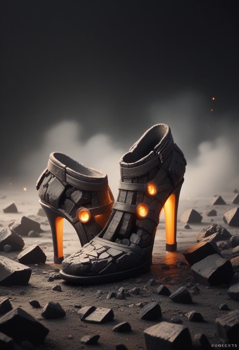 score_9_up, score_8_up, score_7_up, score_6_up, anthracite, coal, glowing, shoe