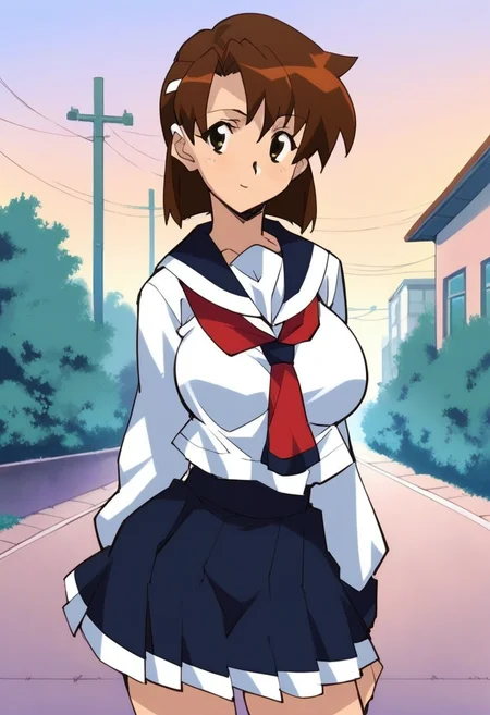 score_9, score_8_up, score_7_up, score_6_up, score_5_up, score_4_up, masterpiece, best quality, BREAK,
1girl, outdoors,  <lora:Kojima_Kirie_Girl_Bravo_V2:1>  kojimakirie, short hair, brown hair female, large breasts, school uniform, serafuku, skirt,