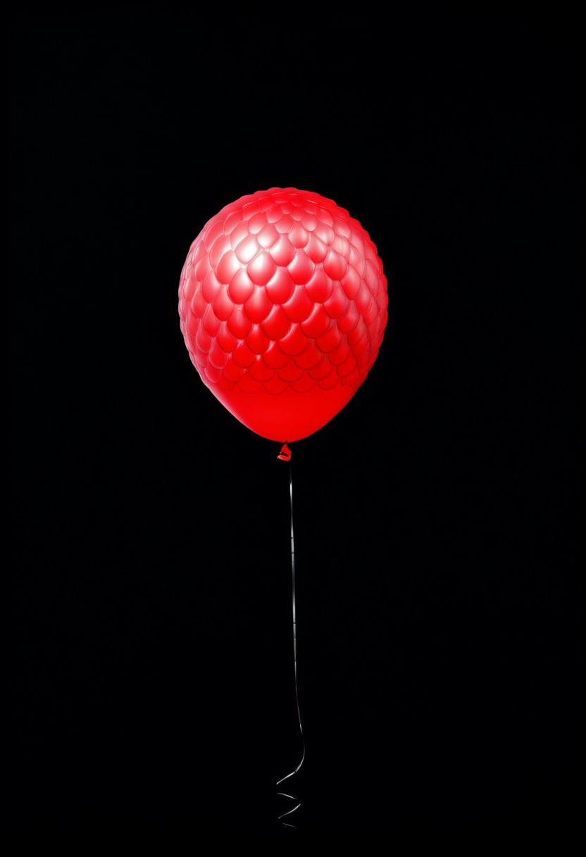 Realistic photograph, extremely realistic. Detailed photo of a single red balloon with scales texture. Black background. snake scales, snake skin pattern,
