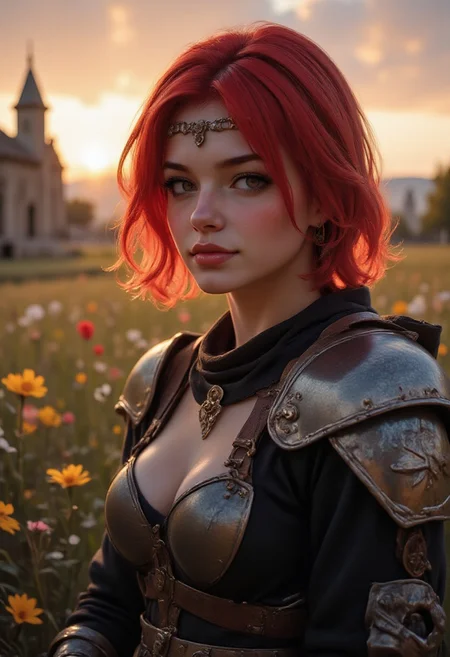 Midjourney_Whisper, A hyper-realistic portrait of a stunning supermodel, featuring a beautifully detailed face with captivating eyes and a serene expression.
Stunning illustration. masterpiece. bewitching color, depth of field, soft lighting, sharp focus, anime, <lora:ILLUSTRATION_2_FLUX v2:0.4> <lora:midjourney_whisper_flux_lora_v01:0.4>
The passage describes a highly detailed and ethereal side-profile portrait of a . full body shot, masterpiece, best quality, 1girl, extremely beautiful, medium large breasts, slender body, curvy, wearing nordic clothes, mystic jewelry, model pose, perfect composition, seductive smirk, cute, very pretty, subtle, simple, close up, female, girl in armor, short red hair, tired, around a field of flowers, sunset, ruins, anime