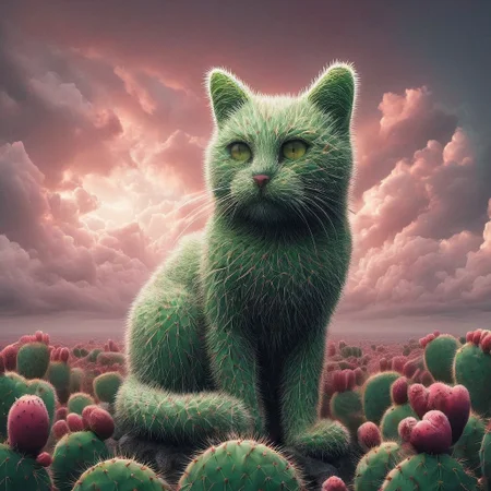Prickly Pear Style, Cat, artic landscape, pink clouds