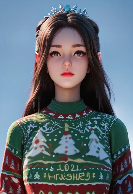 score_9, score_8_up, score_7_up, score_6_up, score_5_up, score_4_up, masterpiece, ultra-detailed, high resolution,
christmas_sweater,chuxue, Demon,
1girl, portrait, a pure and beautiful elf, long hair flowing, wearing a green Christmas sweater, blue scarf, with snow gently falling from the sky, looking charming and innocent.