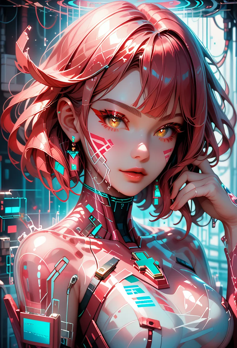 score_9, score_8_up, score_7_up, masterpiece, cyberwaifu, cyberwaify, solo, looking at viewer, hand in own hair, pyra \(xenoblade\), red hair