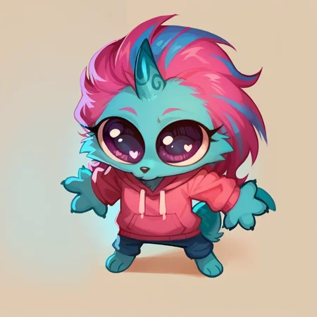 score_9, score_8_up, score_7_up, BREAK  <lora:sisu_PDXL_1024:1> sisu_rald, purple eyes, furry female, horn, blue fur, multicolored hair,  <lora:Silly_Guy__Concept:1> mikus-concept, full body, big eyes, chibi, pink hoodie,  <lora:Khyleri B:0.6> khyleri,