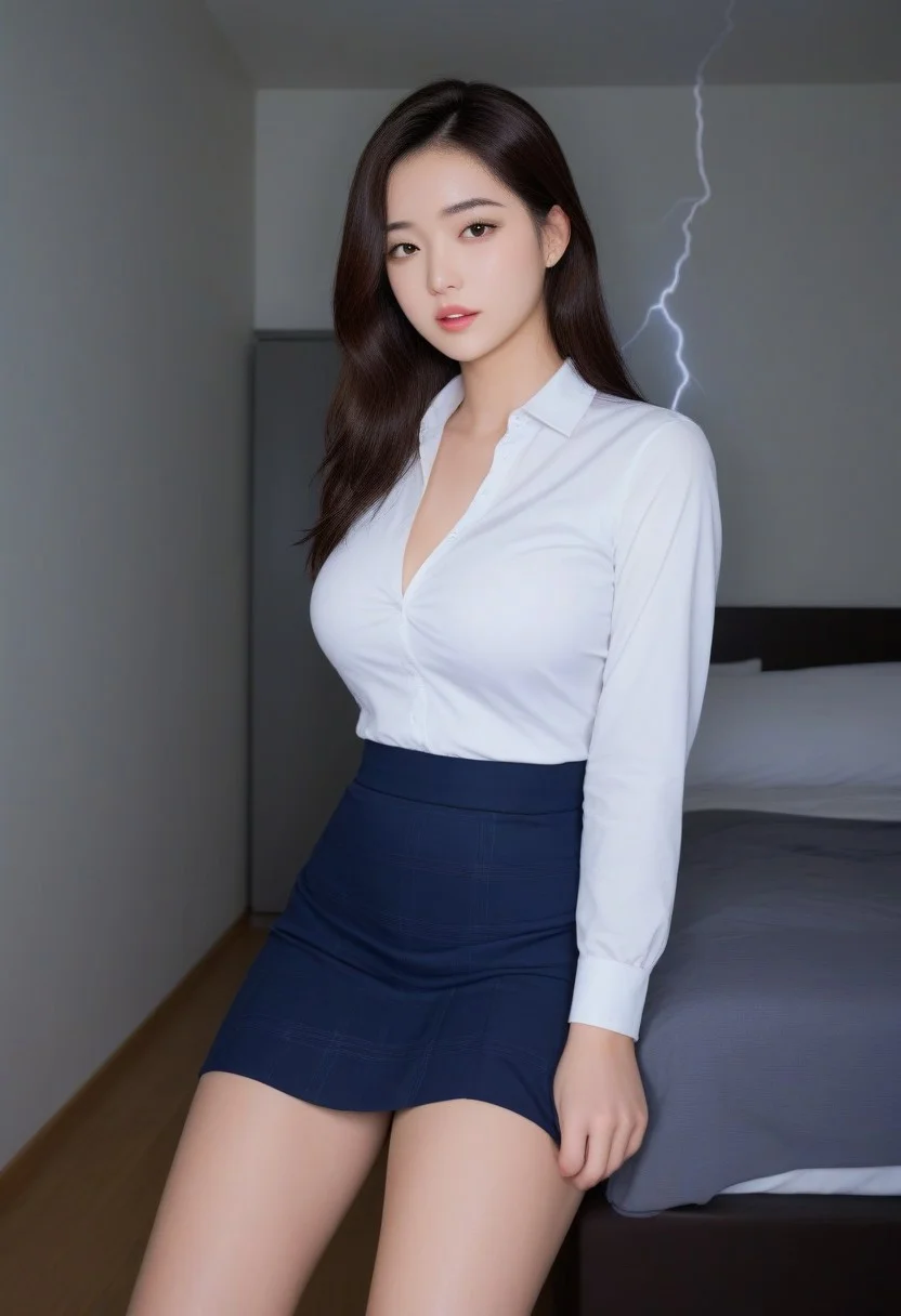 Korean 1girl, skirt, indoors <lora:sdxl_lightning_8step_lora:1>