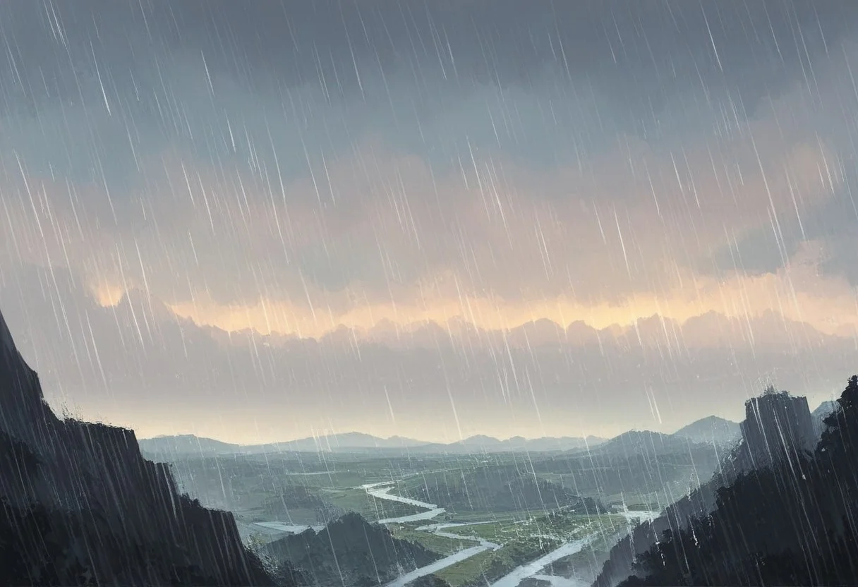 score_9, score_8, score_7, (masterpiece), best quality, expressive eyes, perfect face, landscape, scenery, (rain, stormy)