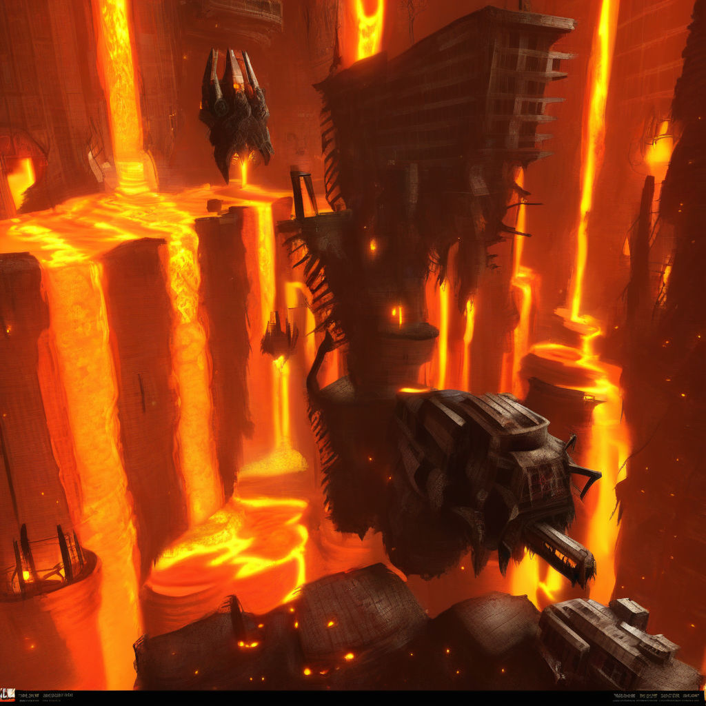 motor vehicle, molten lava, FleshyFortress, super gore nest, flesh buildings, helified barrier with a blackhole on top, realistic, brimstone, ruins, weapon