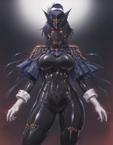 score_9, score_8_up, score_7_up, score_6_up, score_5_up, score_4_up, BREAK source_anime, <lora:Clorinde:0.75>, hat, <lora:Masked_Evil:0.8>, MEvil, mask, red eyes, glowing eyes, latex, bodysuit