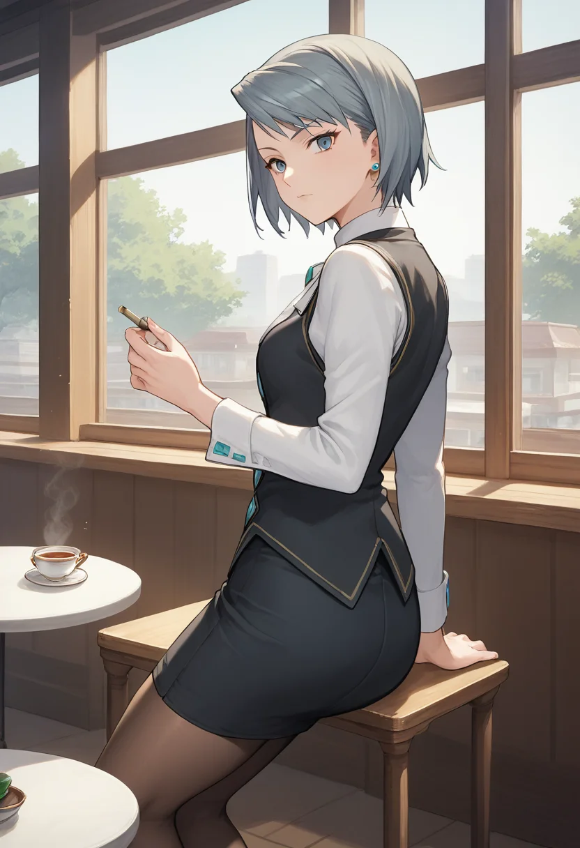 score_9, score_8, score_7, source_anime,
anime, official art,
rating_general,
<lora:franziska-ponyxl-000007:1>franziska von karma,
vest, white shirt, pencil skirt, pantyhose
1girl, solo, cafe, tea, relaxed