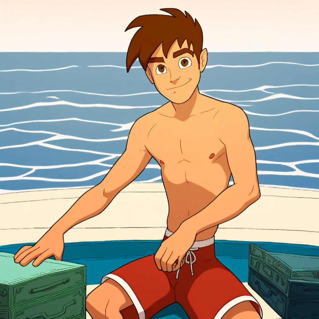 Darren, 1boy, solo, male focus, brown hair, brown eyes, male swimwear, swim trunks, topless male, score_9, score_8_up, score_7_up, score_6_up <lora:vinceteaa_020_04v2-step00000400r:1> good face, good eyes, looking at viewer, full body, standing,