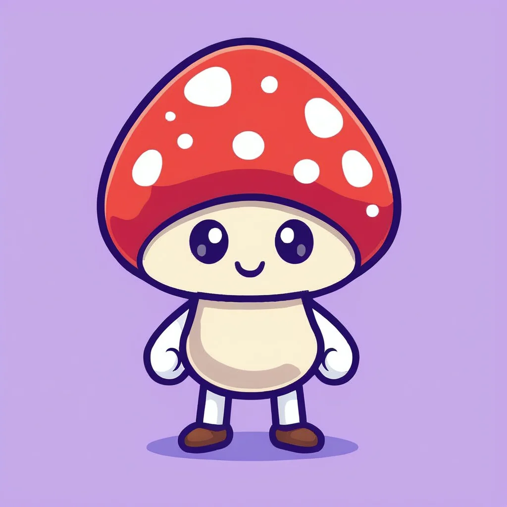 mushroom cartoon character, flat, clipart, illustration