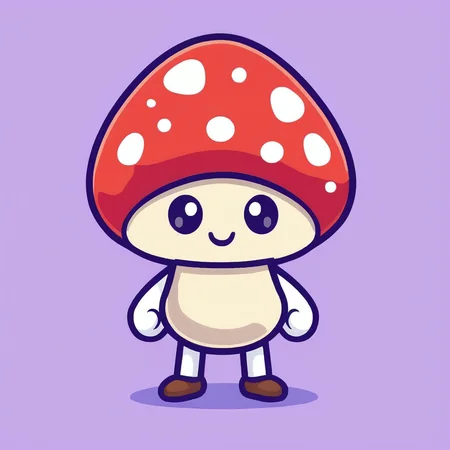 mushroom cartoon character, flat, clipart, illustration