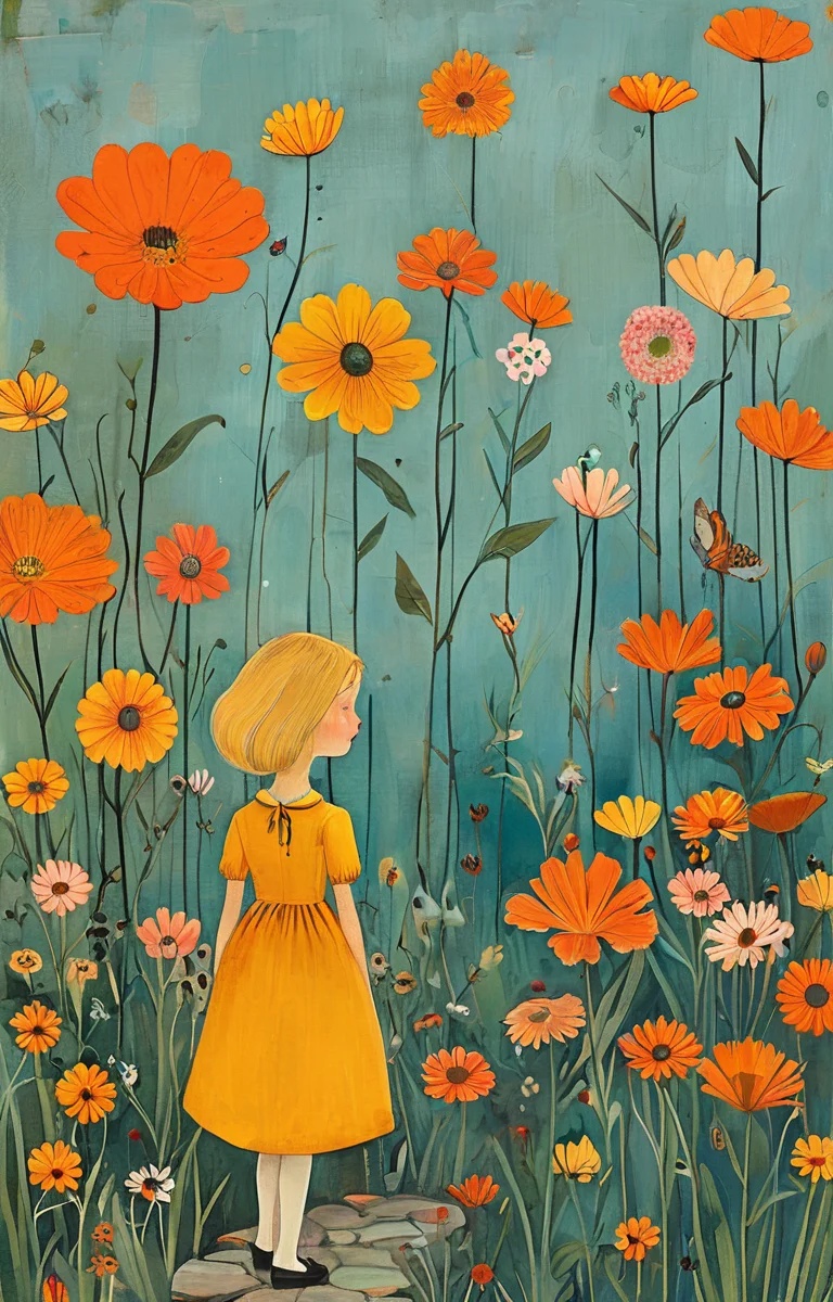 masterpiece,best quality,<lora:tbh143-sdxl:0.7>,patten,computer,flowers,illustration,style of Alice Provensen,