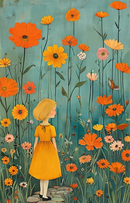 masterpiece,best quality,<lora:tbh143-sdxl:0.7>,patten,computer,flowers,illustration,style of Alice Provensen,