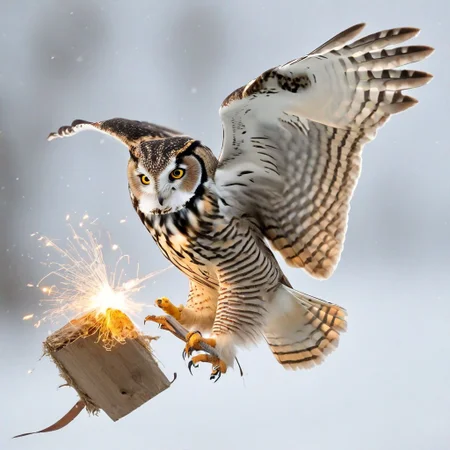 Action shot of an owl catching a rat. Finishing move.