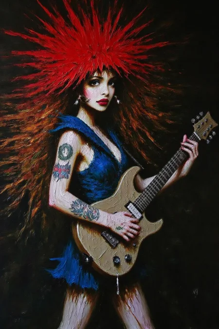 talo1 painting of punk sailor moon playing a guitar at a heavy metal mosh pit, tattoos, piercing, <lora:talo1_cap_d6a3e15:1.0><lora:828767609957898430:0>