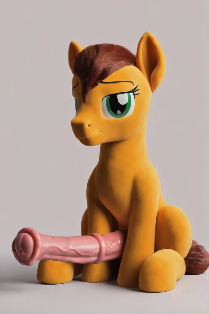 sweat sitting pony loooking at viewer, Soft toy, horse penis