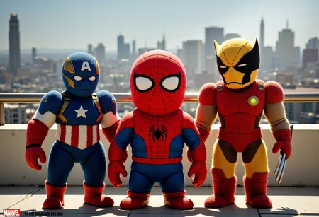 Captain America Spider-Man Iron Man Wolverine Potato, Standing on the terrace overlooking the city, sunbathing, on the rooftop, balcony, railings,
adorable, brightly colored, cheerful, influence, naughty face, laughing, happy, playful, bright, vibrant, light-hearted, Marvel movie poster